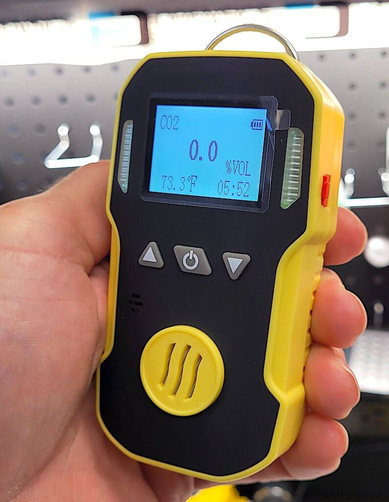 Handheld CO2 Meter used to detect CO2 in air and incorporating a NDIR sensor.